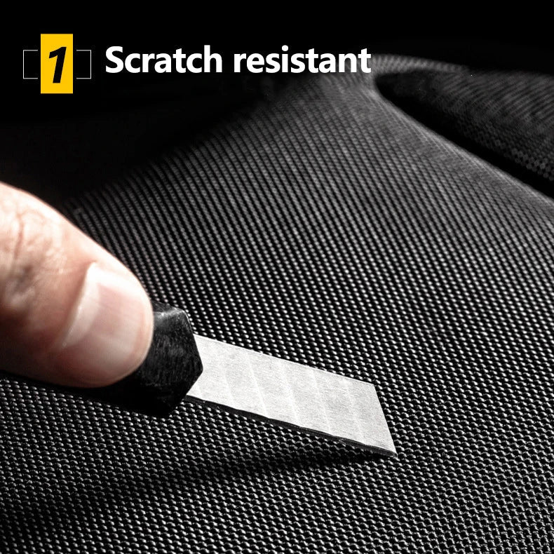 Knife testing scratch resistant textured fabric close-up